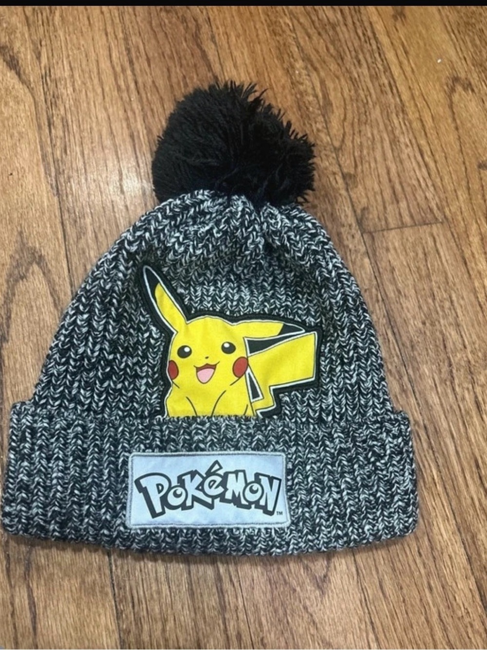 Pokemon Kids Pikachu Pom Beanie Hat - Black, Gray, Yellow